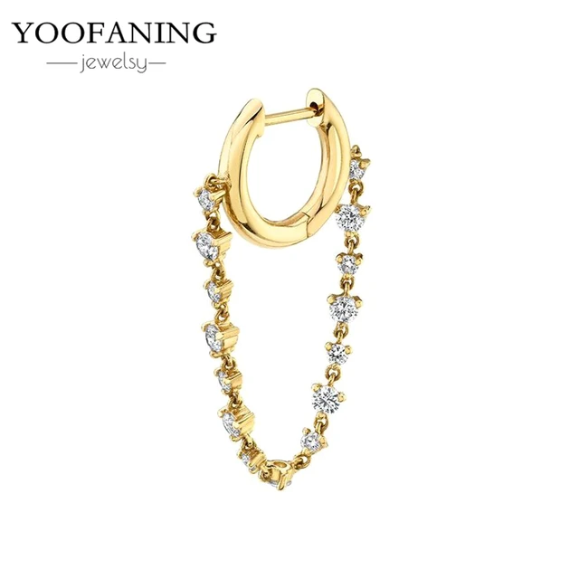 YUXINTOME 1 PC 925 en argent Sterling aiguille d'oreille coloré Zircon chaîne gland boucles d'oreilles pour les femmes deux trous boucle d'oreille bijoux A45