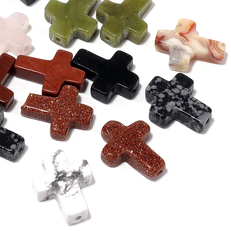 5PCS Natural Cross Shape Stone Beads 18x26mm Muticolor Jaspers Quartzs Charms For Jewelry Making DIY Earrings Necklace Bracelets