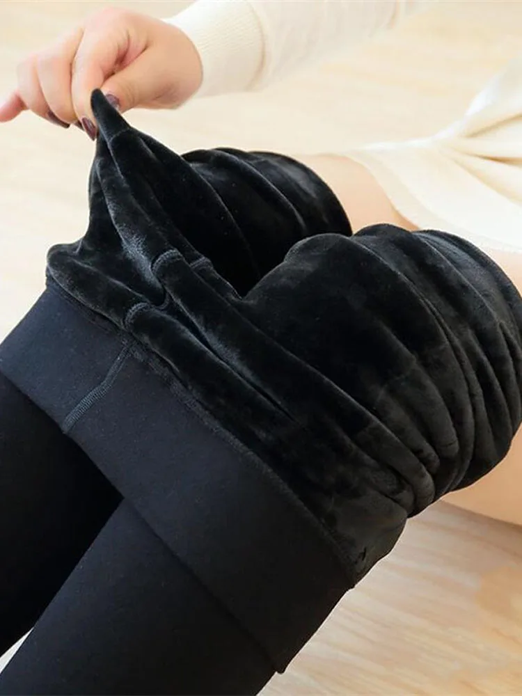 CUHAKCI Thick Warm Pants Winter Leggings Women Velvet Leggins Black
