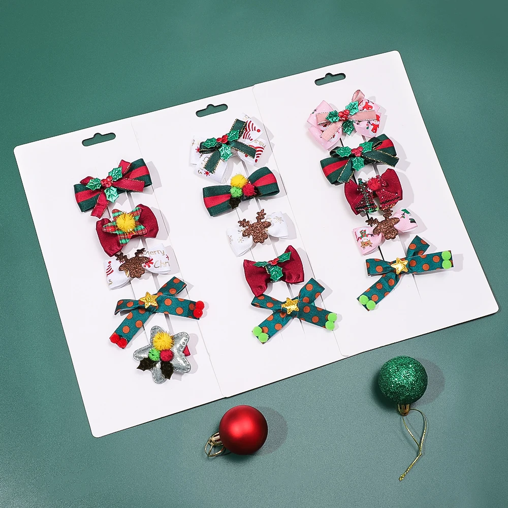 2023 5Pcs Girl Hairpin Christmas Baby Accessories Band Side Clip Christmas Decoration Rib Bows for Newborn Baby Girls Hair Grip 1pc cute plush christmas hairpin children christmas gifts female bangs side clip headdress cartoon hairpin sweet headwear tide