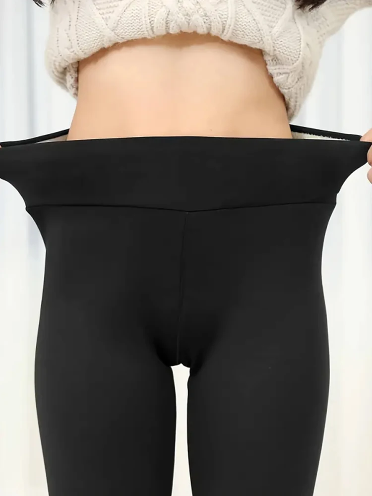 Solid Color Fleece Lined Yoga Pants, High Stretch Warm Sports Leggings, Women's Activewear