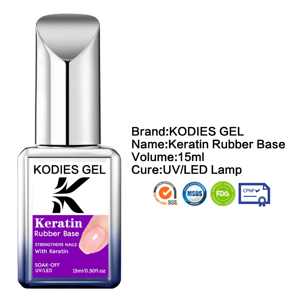 KODIES GEL Keratin Rubber Base Coat 15ML Nail Strengthener Gel Nail Polish Semi permanent UV Durable Base Varnish Protects Nails 5