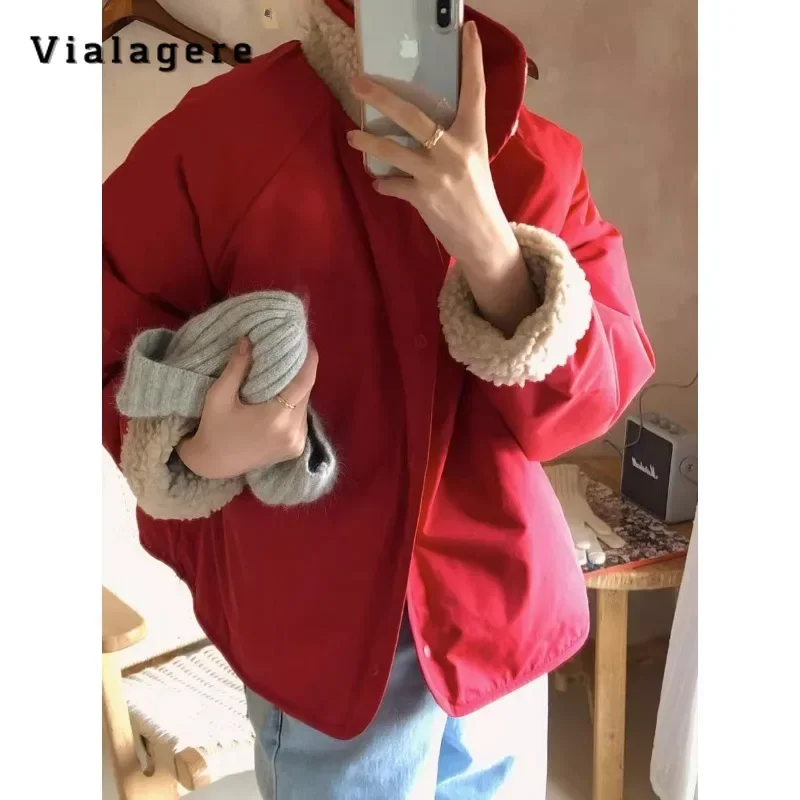 

2023 Winter Korean Casual Vintage Single Breasted Parkas Turn Down Collar Jacket For Women Loose Fit Warm Thick Patchwork Coat