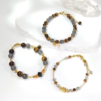 Lii Ji Natural Stone Labradorite Tiger's Eye 4-8mm Stainless Steel 14K Gold Filled Bracelet Handmade  Jewelry For Female