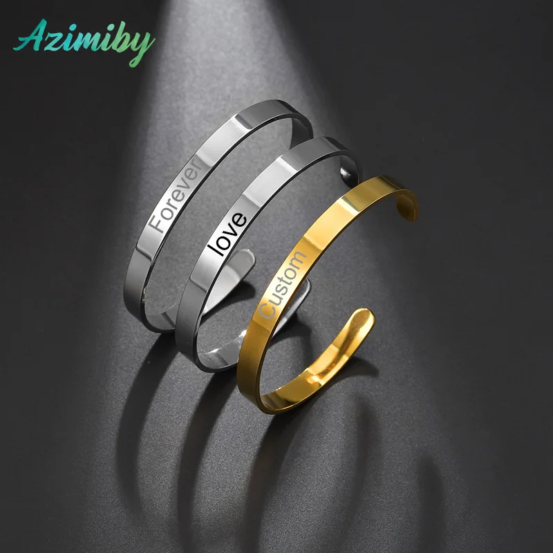 

Azimiby Simple Stainless Steel Personalized Simple Cuff Bracelet for Women Men Custom Engraved DIY Bangle Hand Armband Punk Gift
