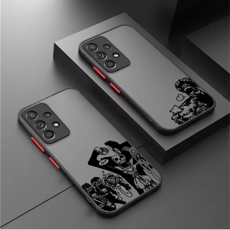 

Matte Phone Case for Samsung Galaxy A53 A52 A50 A71 A51 A70 A72 A73 M62 M53 M52 Black Frame Hard Luffy Brook Straw Hat Team