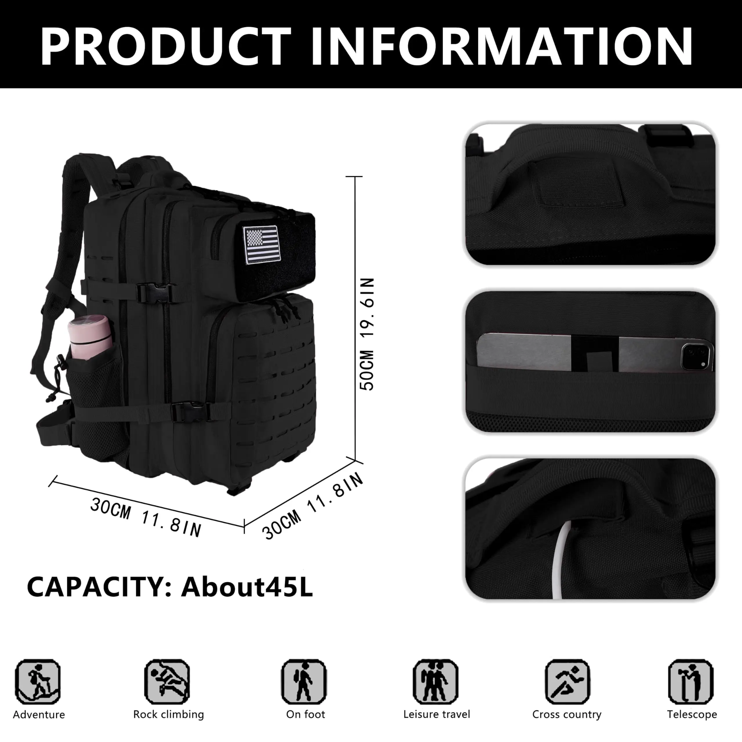 Waterproof 45L Men's Outdoor Hiking Backpack with MOLLE System