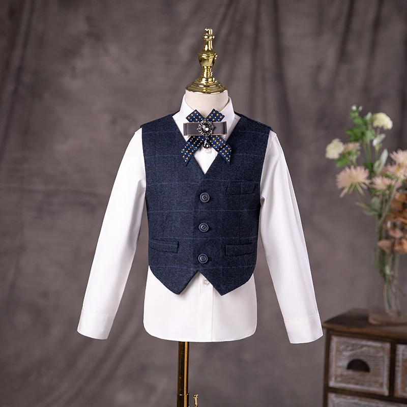 Children's British Style Boys Suit Set Boy Catwalk Wedding Baby Birthday Host Piano Performance Costume Autumn Winter