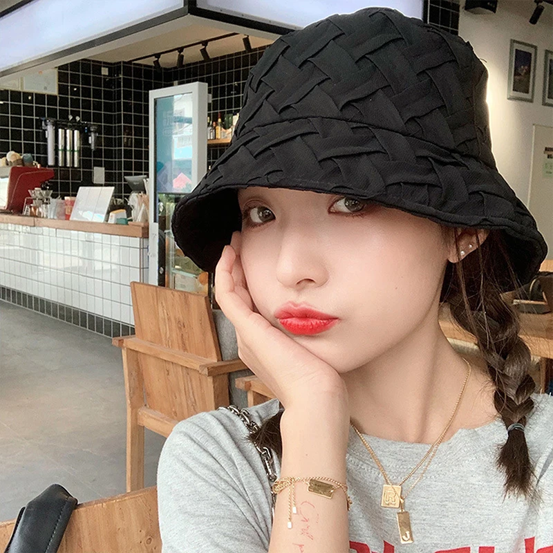 Wide Brim Bucket Hat Women Outdoor Summer Brim Sun Hats Spring Summer Plaid Chiffon Comfortable Breathable Hats female bucket hat