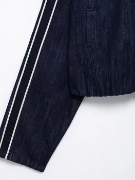 KONDALA Women’s Al Olaya Street Denim Collection Side Strip Stand Collar Jacket Zebra Lace Follow Pants 2025 Fall Winter Female Casual Collection