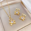Fashion Crystal Heart Necklace For Women Jewelry Sets Stainless Steel Chain Cute Bear Stud Earring Mothers Day Gift 2