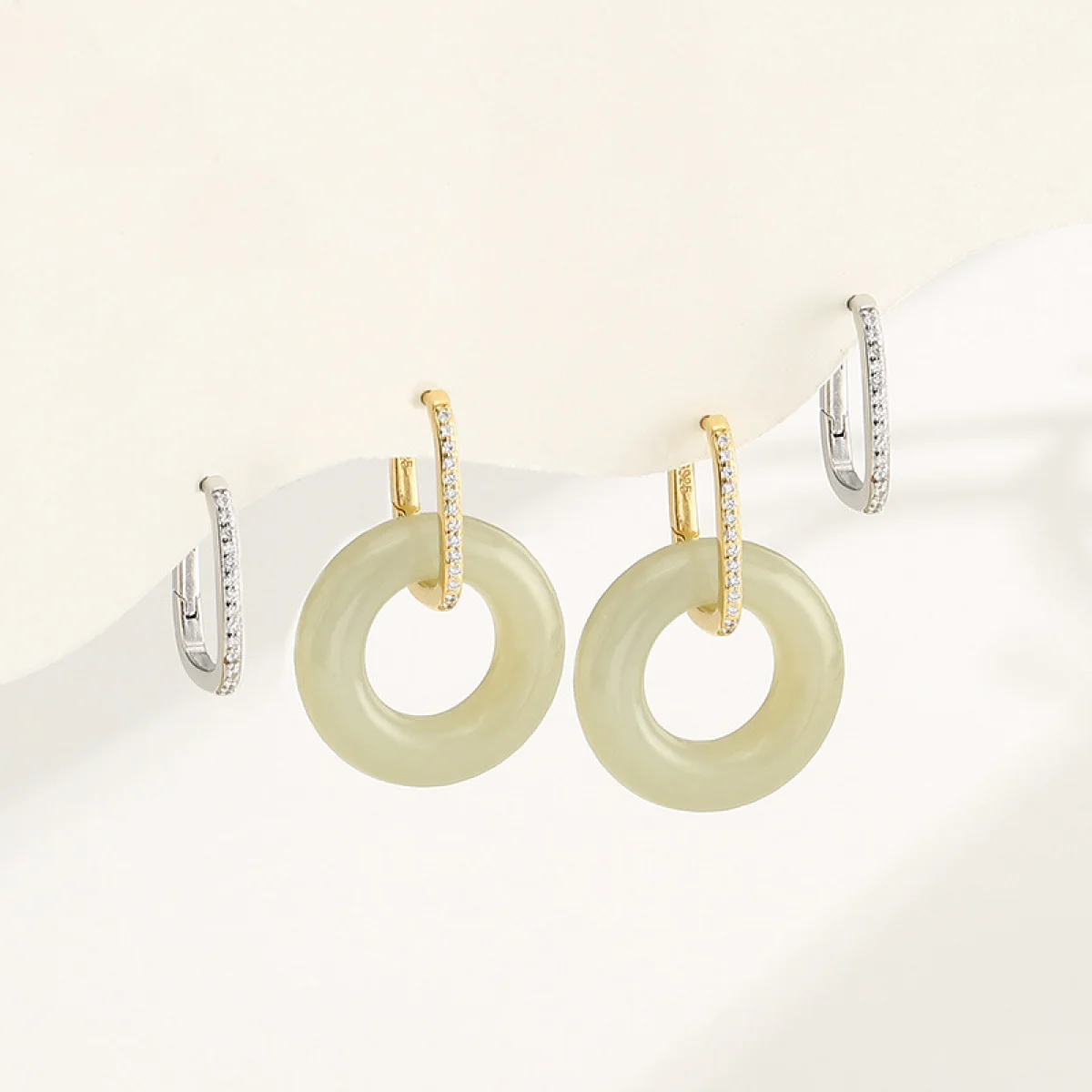 Sterling Silver S925 CZ French Earring Hoop Setting Amber Jadeite Beeswax Earring Clasp DIY Jewelry Making Findings
