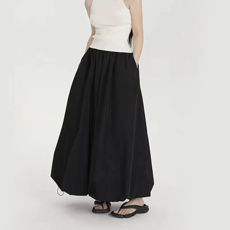 

Women All Match Ball Gown Skirts Fashion Black High Waist Oversized Drawstring Long Skirts Summer Korean Baggy Casual Skirts