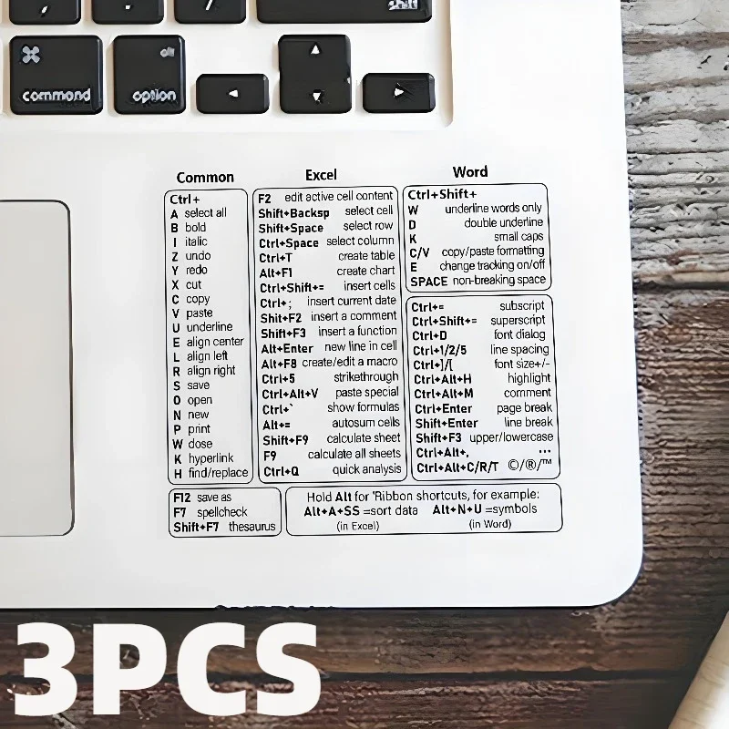 3pcs Windows PC 노트북 키보드 참조 바로 가기 스티커 노트북 스킨 사무..