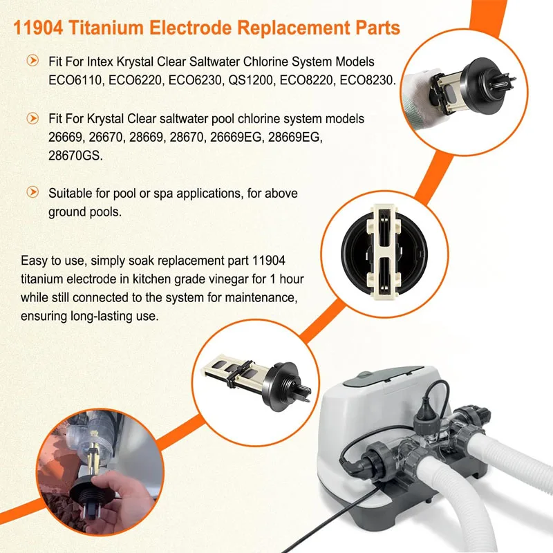 Électrode ECO 11905 Pour Système Eau Salée Intex KrystalClear - Compatible Modèles 26670, 28669, 28670, Etc., Plaques Titane
