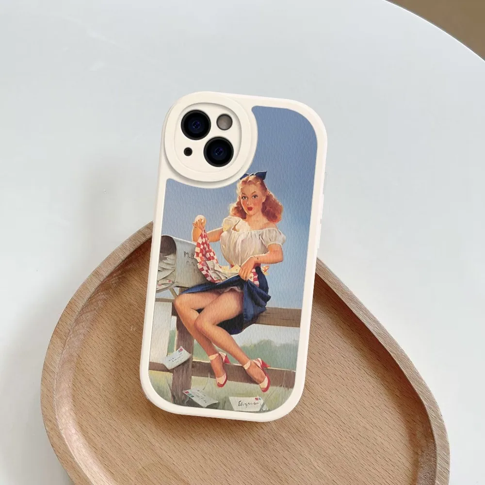 PinUp seksowne dziewczęce etui na telefon twarda skóra dla iPhone 14 13 12 Mini 11 14 Pro Max Xs X Xr 7 8 Plus 6s