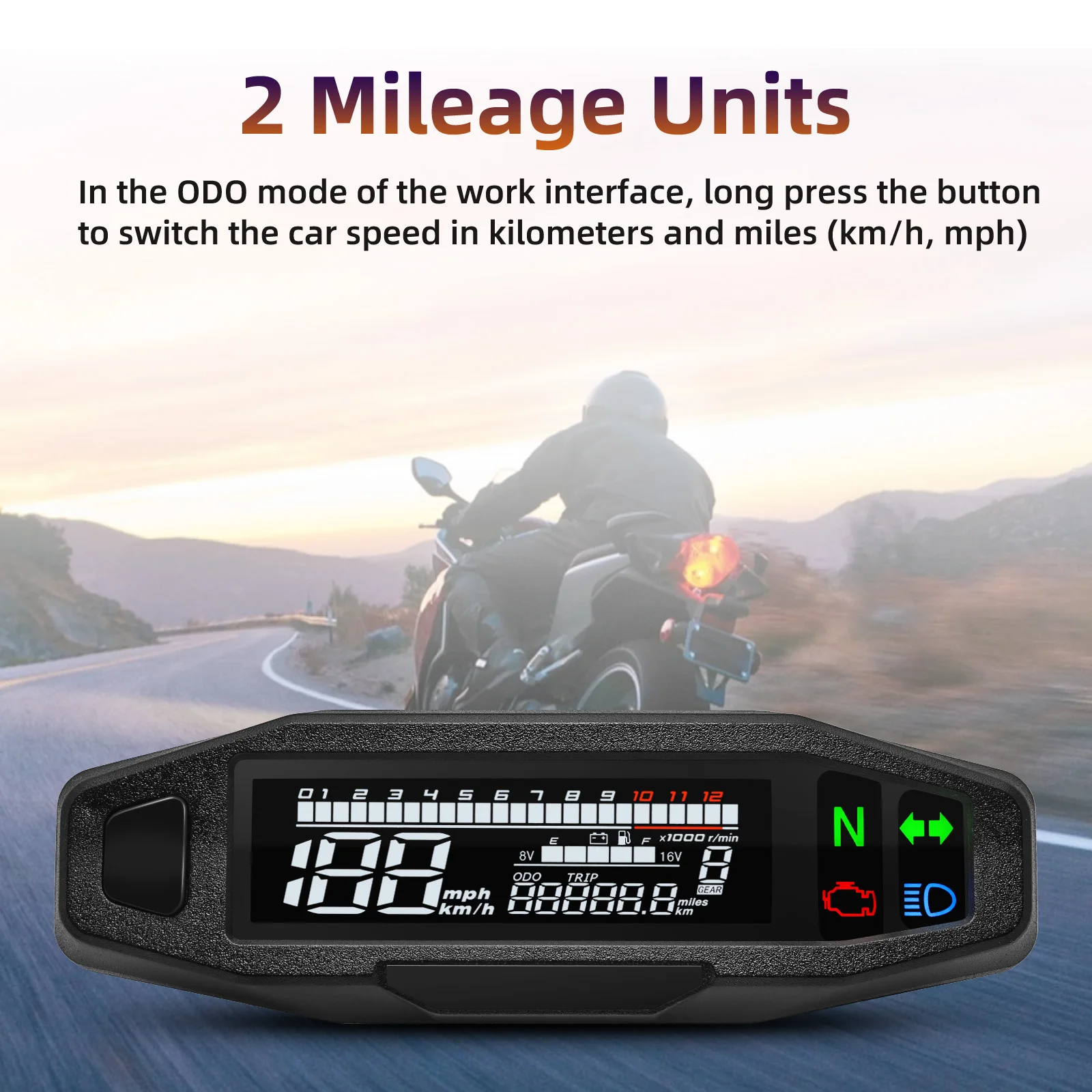 Universeller 12V Motorrad Digitaler Tachometer Digitaler Armaturenbrett-Meter LCD Drehzahlmesser Ölstand Spannungsanzeige Motorrad-Zubehör – Detail 1