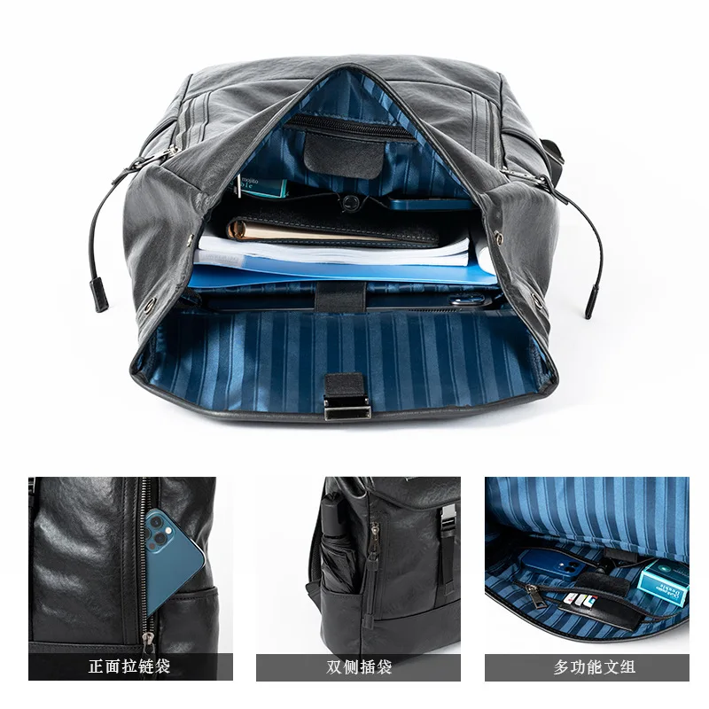 High Capacity Feature Backpack Businessmen 15.6 Laptop School Bag Casual Travel Mens Genuine Leather Travel Bags For Men Mochila
