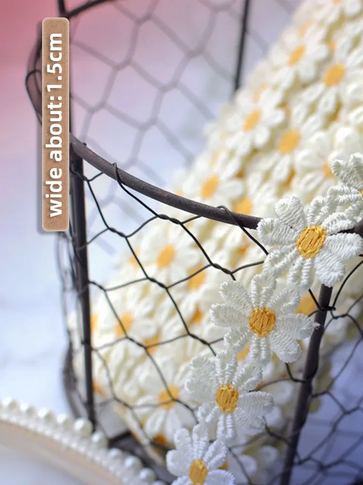 1.5cm Wide Gold Daisy Embroidery Lace Trim for Sewing Bows Wedding Dress Women Collar Fringe Patches Ribbon Accessories Supplies lace ribbon lace sewing accessories lace sewing supplies lace accessories lace garment accessories clothing craft accessories tassel trim lace