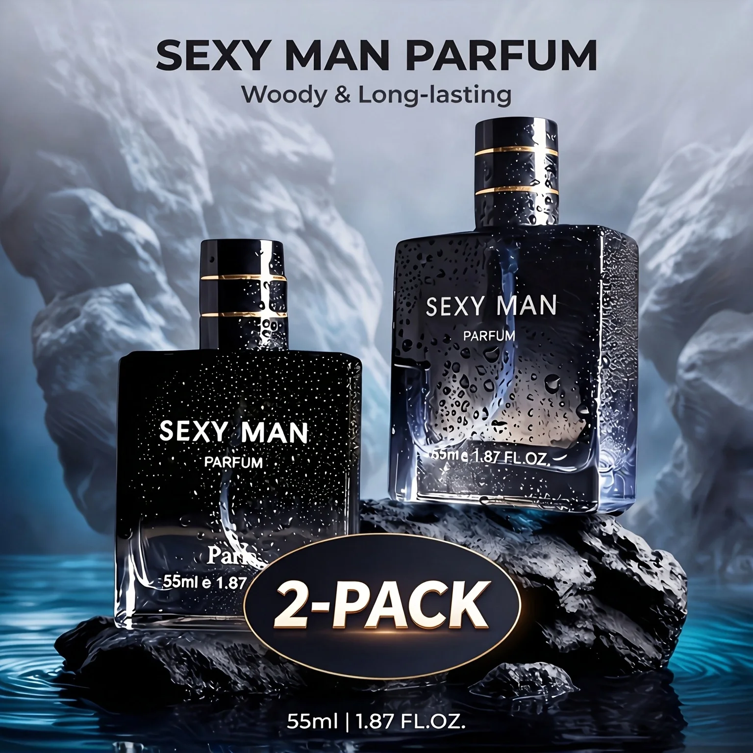 SEXY MAN Men's Parfum, 55ml / 1.87fl.oz Per Bottle, 2Pcs Set With Different Fragrance Notes, Portable Glass Bottle, Long-Lasting Scent, Ideal Gift For Men