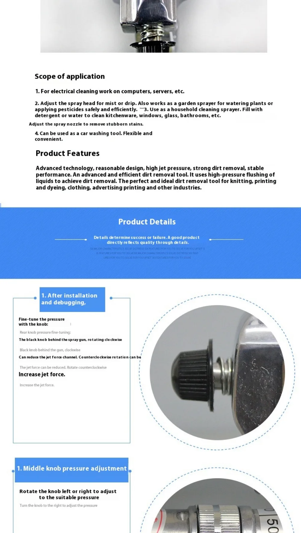 Electric Textile Spot Cleaning Gun, Textile Spray Gun with Pressure Adjustment Function, High-Pressure De-Spotting Gun