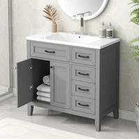 36" Bathroom Vanity with Sink Combo, Bathroom Cabinet with Drawers, Solid Frame and MDF Board, Grey 1