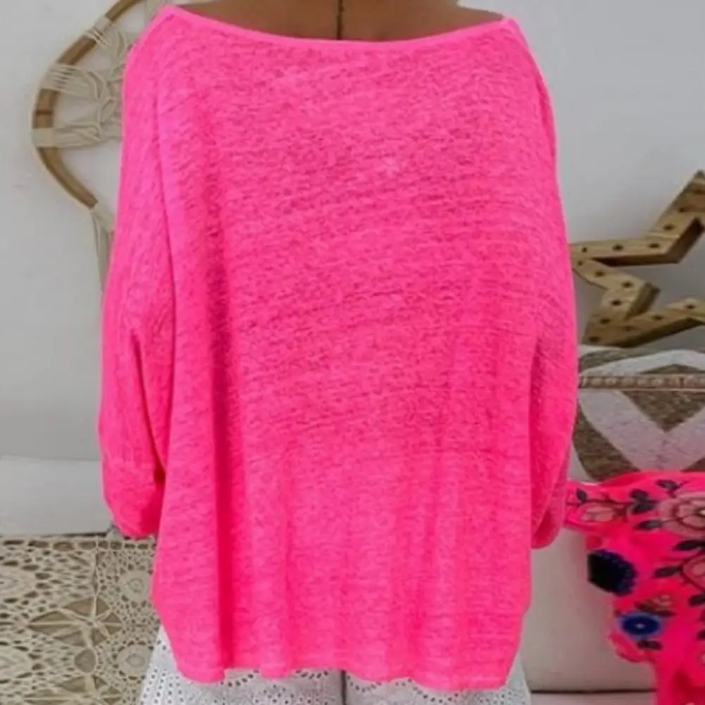 

Chic Autumn T-shirt 3D Cutting Comfortable Fashion Blouse Simple Solid Color Lady Tee Shirt
