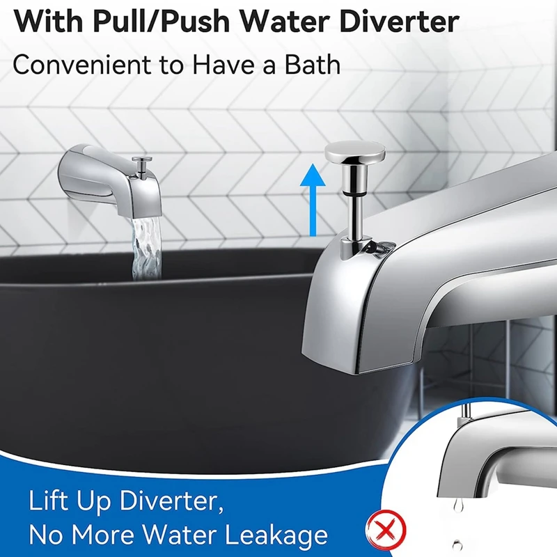 Bathroom Tub Spout,5 1/4 Inches Reach Wall Front Mount With Shower Diverter 1/2In IPS Inside Thread Bathtub Faucet Spout 4