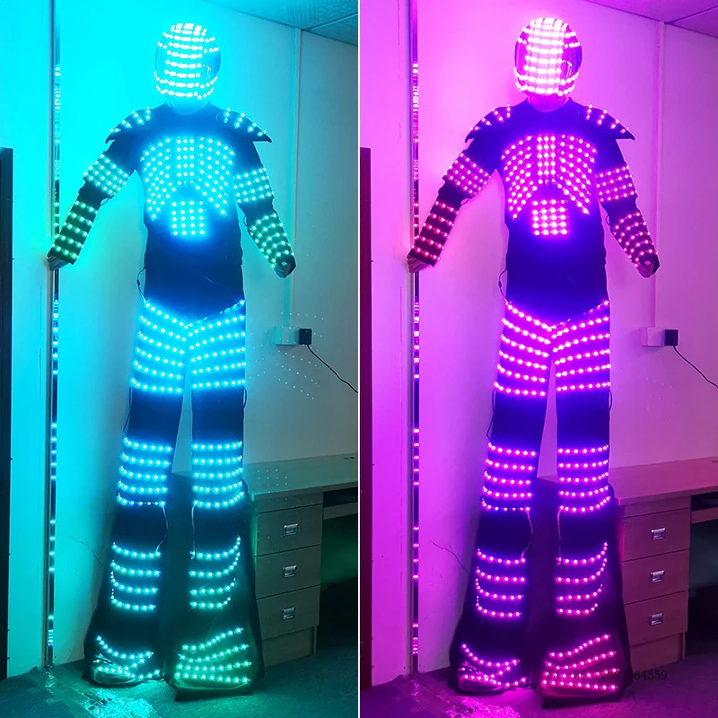 LED 색상변환 장대 의상, 발광 공연 소품, 헬멧, 남성용 바 기계식 발광 의상