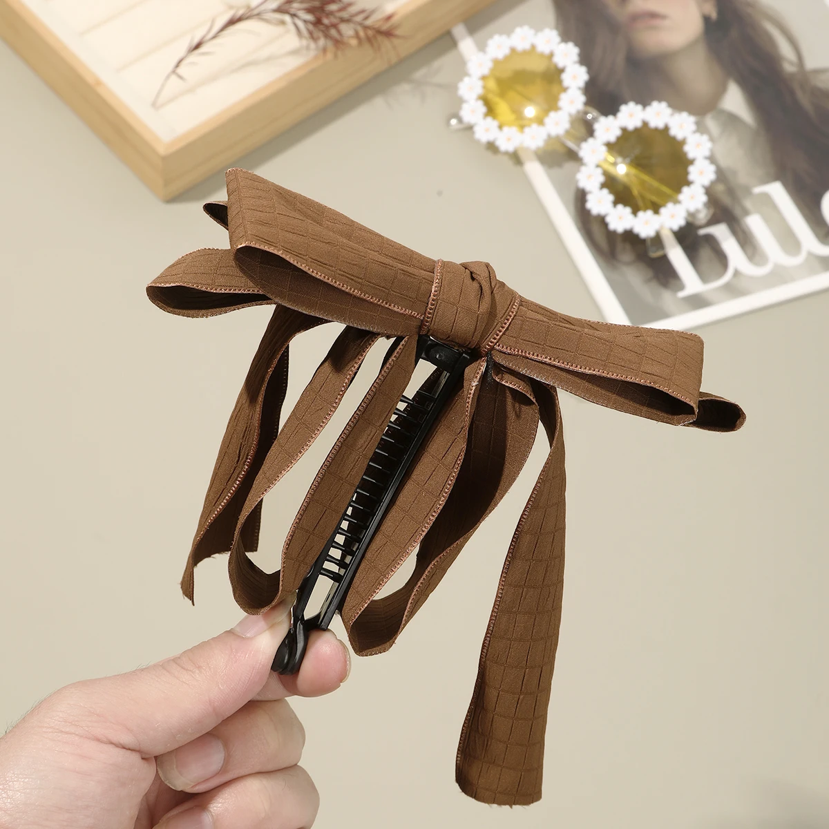 Korean Bow Ribbon Hair Clip for Women Girls Elegant Banana Gripper Ponytail Clips Twist Clip Headwear Fashion Hair Accessories
