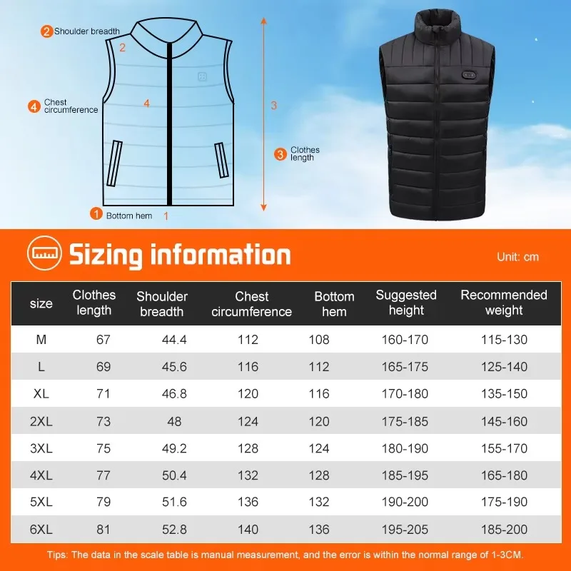 TODWARM Heated Vest intelligence Lights out Waterproof Body Warm usb 7.4V 5v Battery Men Heated Vest Jacke
