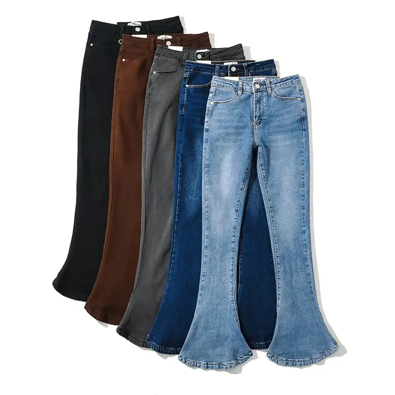

Women's Chic Flared Jeans High Waist Slim Stretch Denim Pants Skinny 2022 Female Street Y2k Mom Jeans