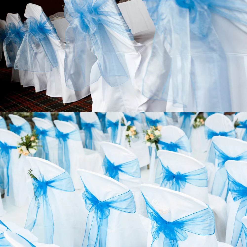 Organza Chair Sashes 25PCs/Set Sheer Organza Tull Fabric Chair Cover Sash Bow Sashes for Wedding Party Banquet