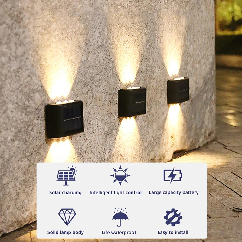 Lámpara Solar de pared para exteriores, iluminación luminosa impermeable hacia arriba y hacia abajo para patio, calle, paisaje, decoración de jardín