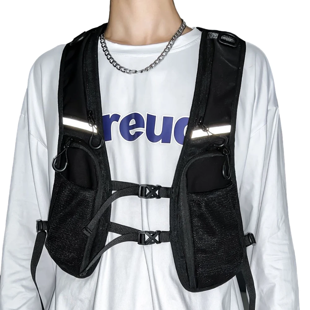 Functional Tactical Vest Reflective Storage Phone Bag with Pocket & Extra Storage Chest Bag Backpack Vest for Cycling Running 4