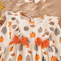 Citgeett Autumn Halloween Infant Baby Girl Romper Pumpkin Print Ruffled Long Sleeve Jumpsuit Bow Headband Clothes 3