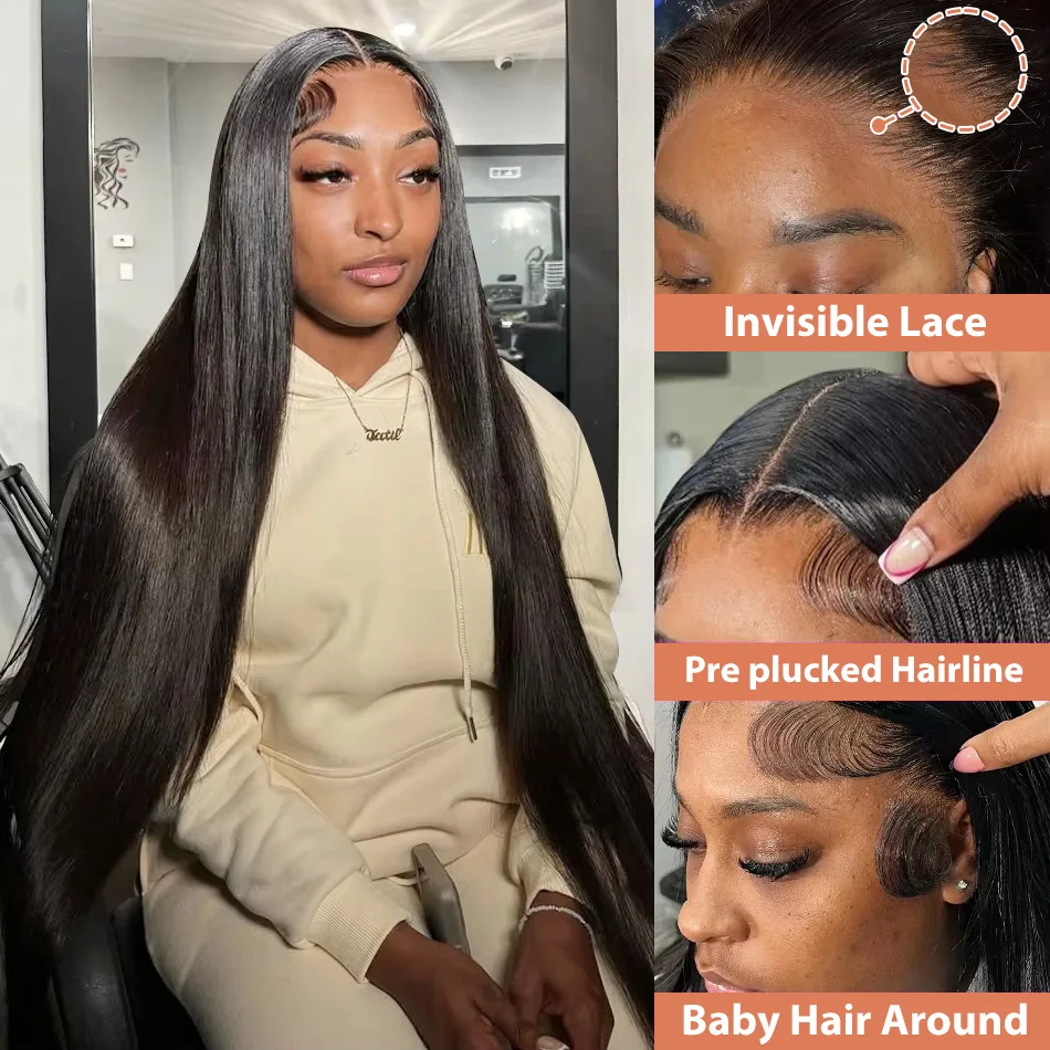 250 300 Density 13x4 13x6 Bone Straight HD Transparent Lace Front Human Hair Wig 30 40 Inch Pre Plucked Lace Frontal Wigs 2