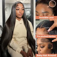 250 300 Density 13x4 13x6 Bone Straight HD Transparent Lace Front Human Hair Wig 30 40 Inch Pre Plucked Lace Frontal Wigs 2