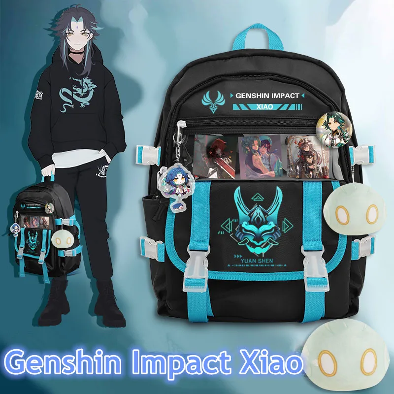 

Genshin Impact xiao Cosplay bag Unisex Students School Bag Cartoon Backpack Laptop Travel Rucksack Outdoor Fashion Gifts