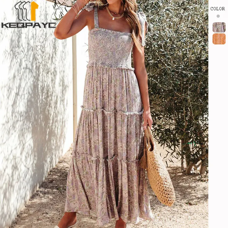 

Summer Women's Vacation Dress New 2023 Women Elegant Sexy Floral Sleeveless Pleated Tie Strap Dresses Ladies Fashion Clothes