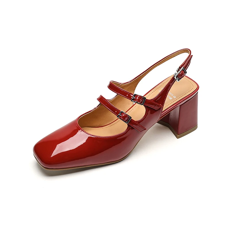 Small Size 33 34 Spring Summer Classics Covered Toe Mary Janes Pumps Womens Split Leather Double Buckle Strap Slingbacks Sandals