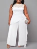 One Piece Outfit Women Sleeveless Lace Patchwork Jumpsuit with Ruffle Ideal for Wedding Guest Cocktail Party or Evening Events