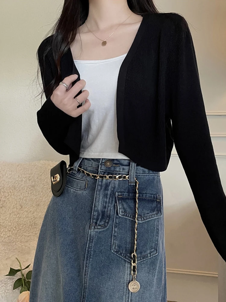 

Sunscreen Knitted Cardigan Thin Women's Summer Short Ice Silk Jacket Spring And Autumn Shawl With Skirt Over Small Blouse