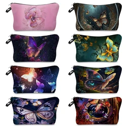 Colorful Butterfly Print Women's Comestic Bag Beach Travel Portable Makeup Storage Pouch Customizable Toiletry Organizer Kit