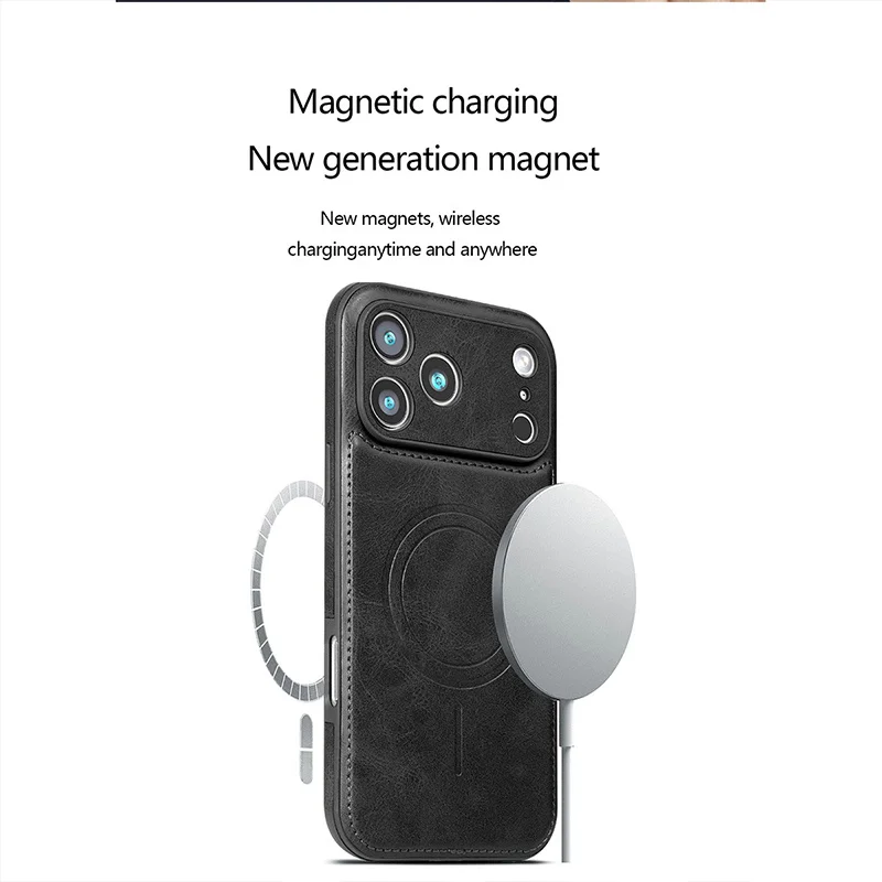 Luxury PU Leather Magnetic Phone Case with Wireless Charging & Shockproof Cover