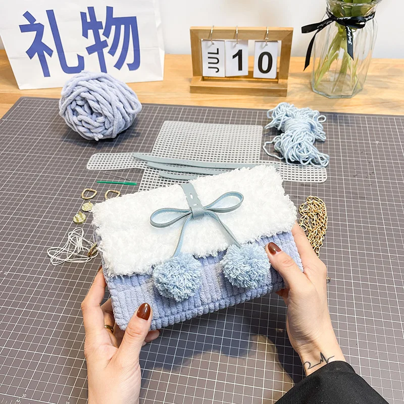 

DIY Weaving Bag Material Mesh Cloth Wool Bag Handmade Latch Hook Weaving Bags Practical Shoulder Bag Selfmade Accessories