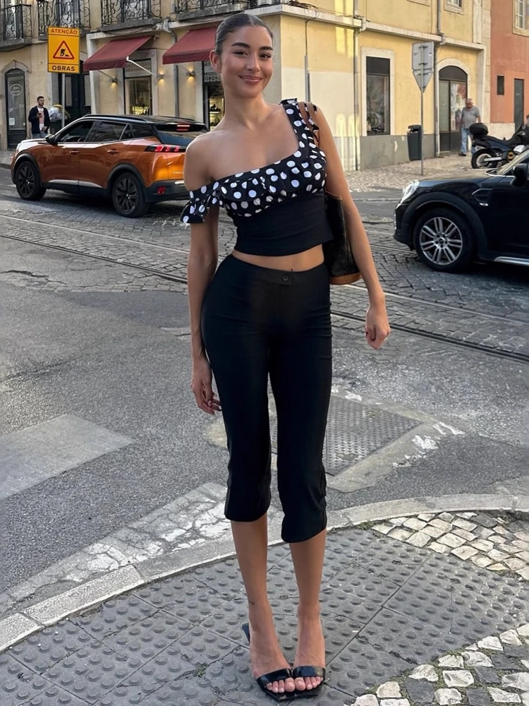 Black Capris Slight Flare Pants Women Y2k Clothes Slim Fit Trousers Pantalones De Mujer Zipper Roupa Feminino Streetwear - 3