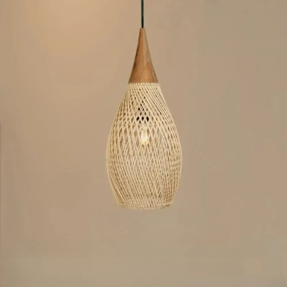 Vintage Rattan Chandelier Living Room Pendant Light 25/35CM Ceiling Hanging Lamp Wicker Chandeliers for Dining Room Bedroom E27