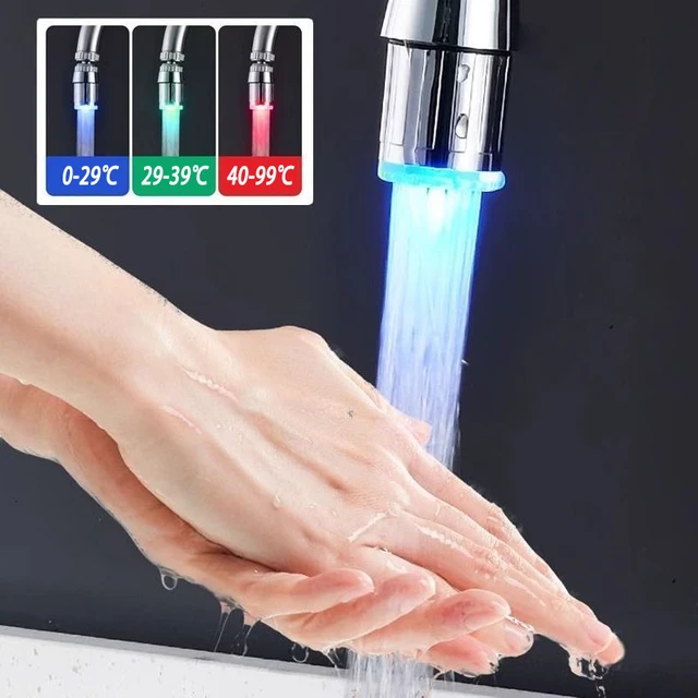 1pc Creative Faucet Extender LED Temperature Sensor 3-Color Light-up Faucet Kitchen Bathroom Glow Water Faucet Tap Nozzle Shower 2