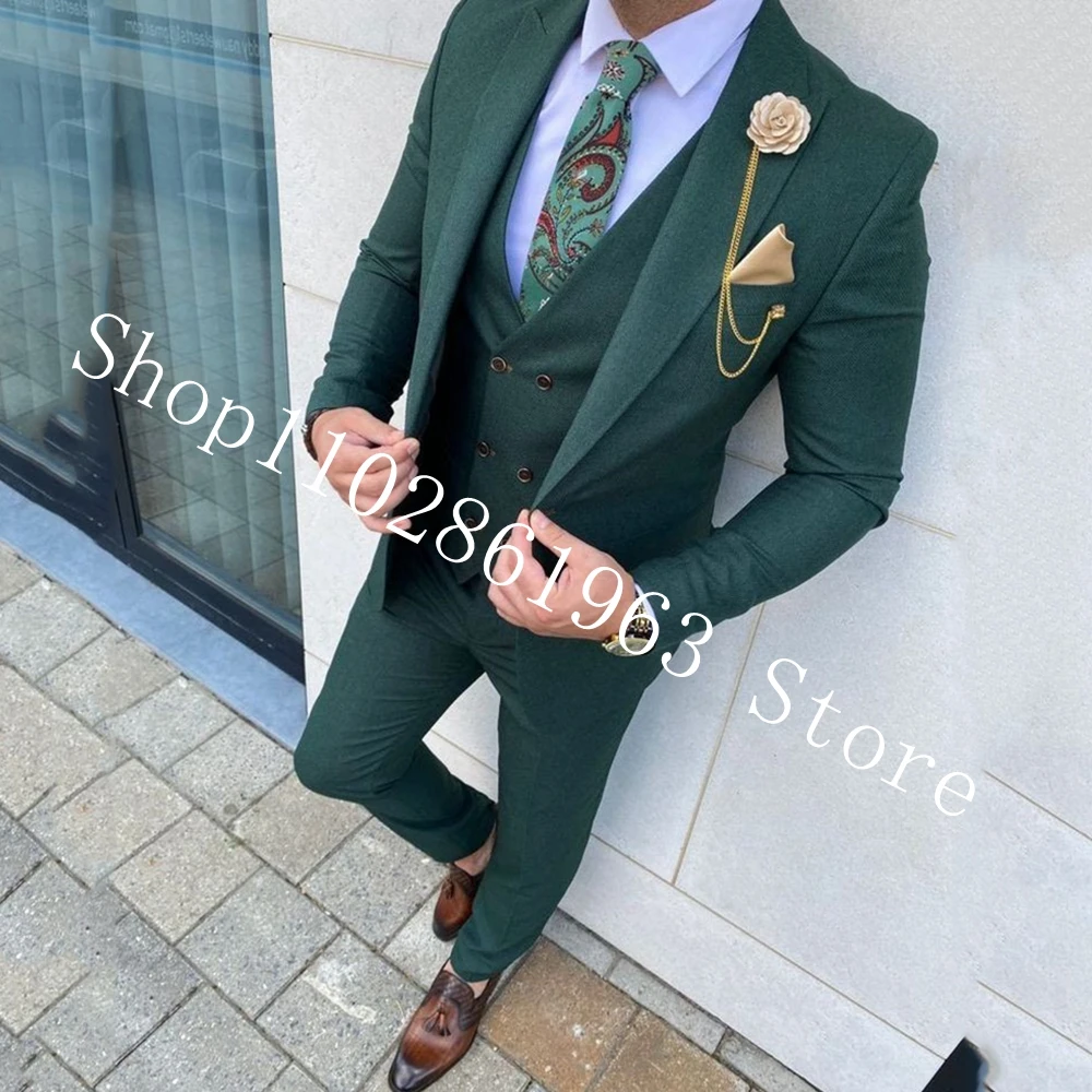 New Fashion 3 Pieces Suits For Men Wedding Tuxedos Groom Wear Formal Groomsmen Bridegroom Suits Blazer+Vest+Pants Costume Homme